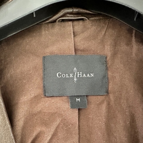 Cole Haan Brown Leather Jacket Cropped Design and Feminine Ruffle Front Detail - Picture 5 of 9
